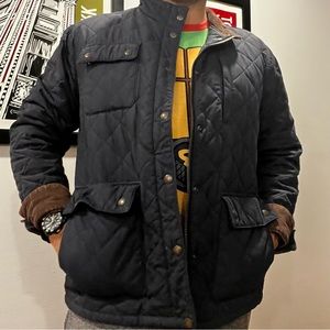 bonobos size L men’s navy brown quilted winter jacket button up cuffed pockets